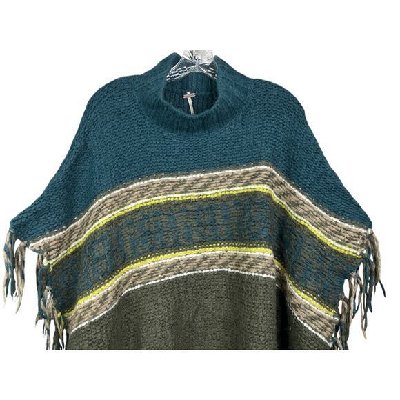 Free People Labyrinth Fringed Poncho Striped Sweater XS/S Cabincore0 - Picture 3 of 9
